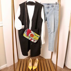 Prologue Black Faux Sherpa Maxi Vest. Large.